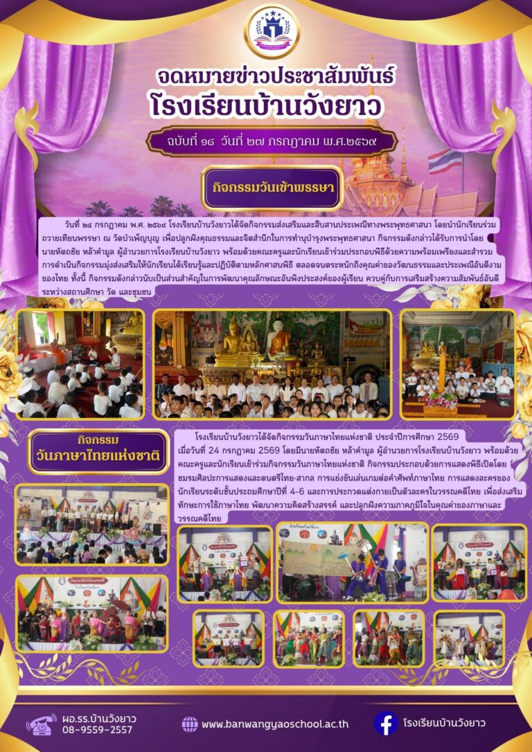 วารสารโรงเรียนบ้านวังยาว ประจำเดือนกรกฎาคม ฉบับที่ 18