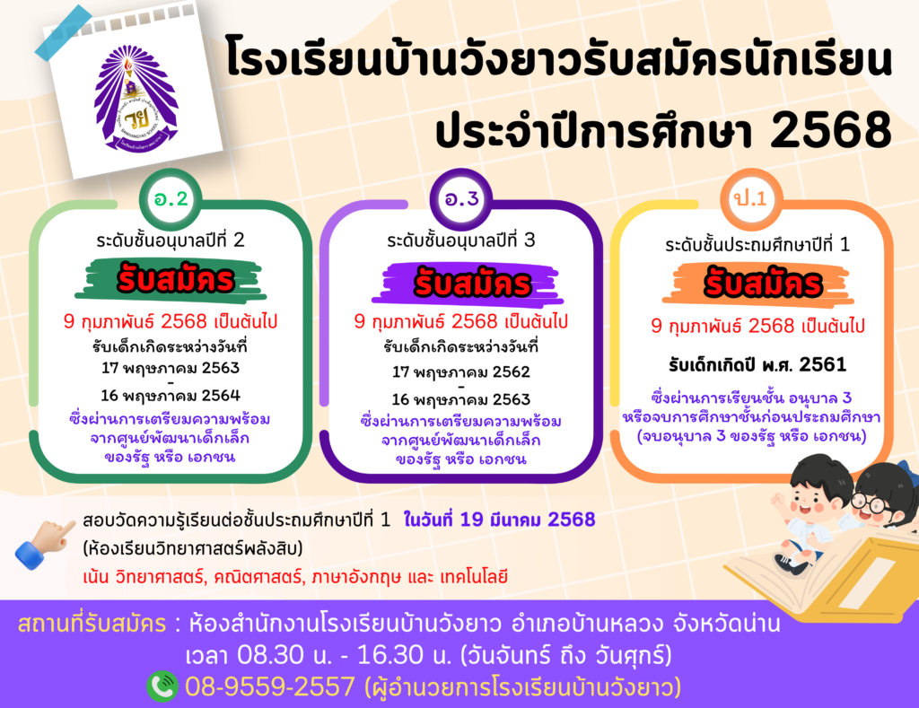 รับสมัครนักเรียนใหม่ ปีการศึกษา 2568